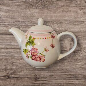 Ganz Teapot Pink White Floral Design